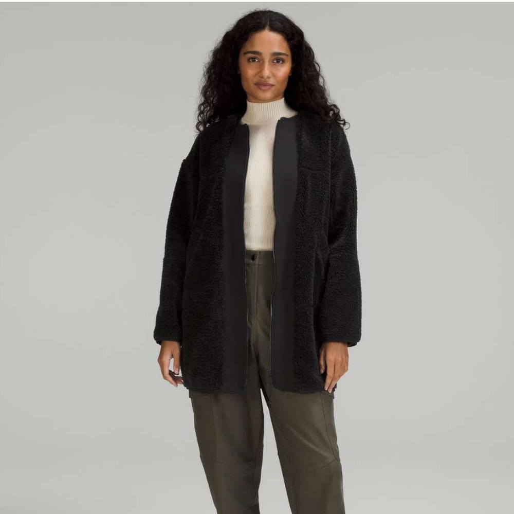 NWOT Lululemon Black Collarless Textured Fleece Full Zip Size 8